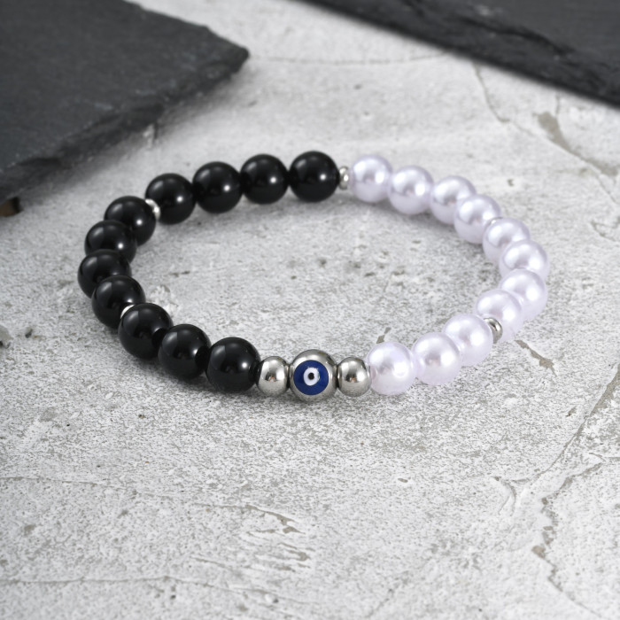 Wholesale Stainless Steel Pearl & Black Onyx Beaded Bracelets