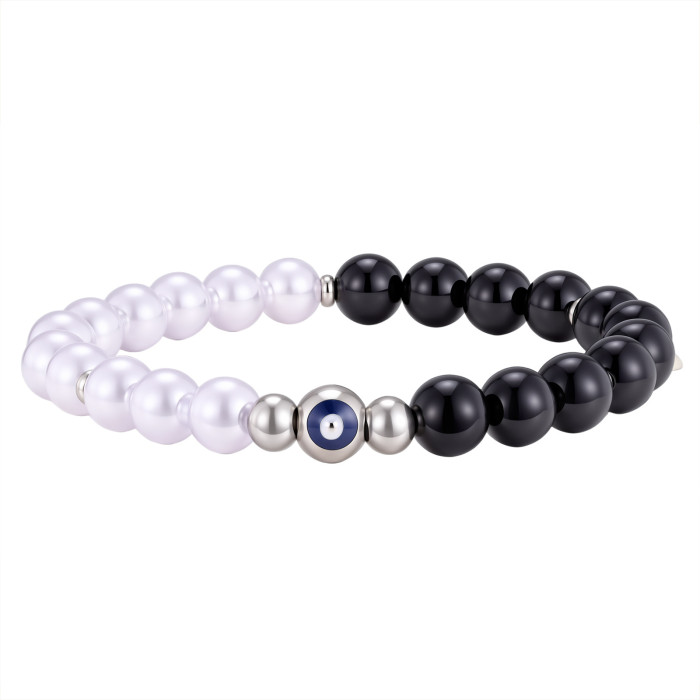 Wholesale Stainless Steel Pearl & Black Onyx Beaded Bracelets