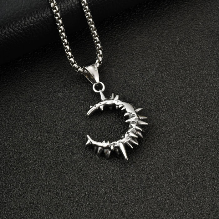 Wholesale Stainless Steel Thorn Crescent Moon Necklaces