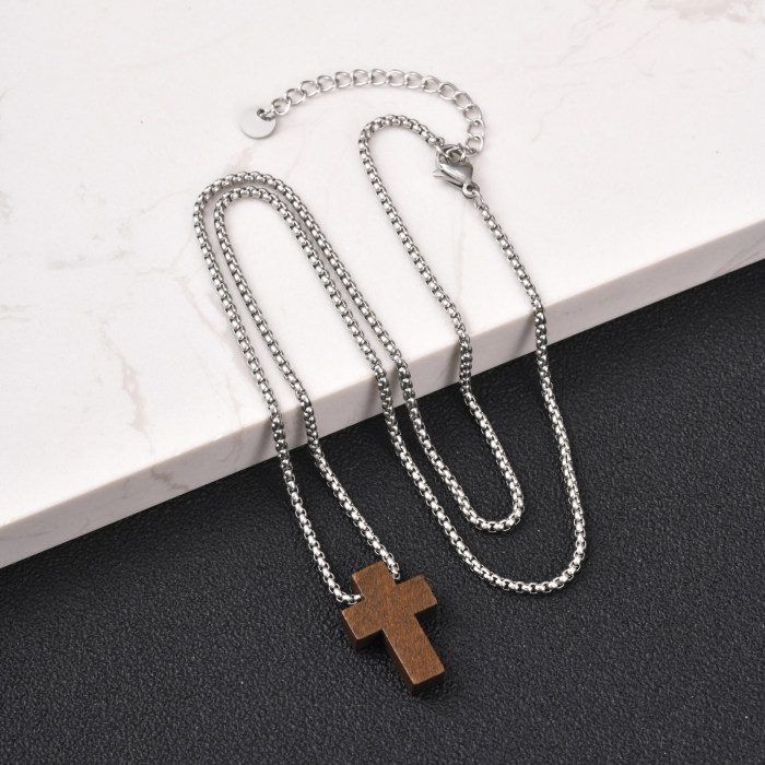 Wholesale Stainless Steel Wood Cross Necklaces