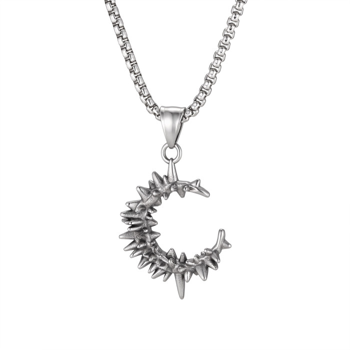 Wholesale Stainless Steel Thorn Crescent Moon Necklaces