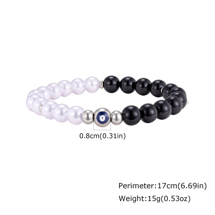 Wholesale Stainless Steel Pearl & Black Onyx Beaded Bracelets