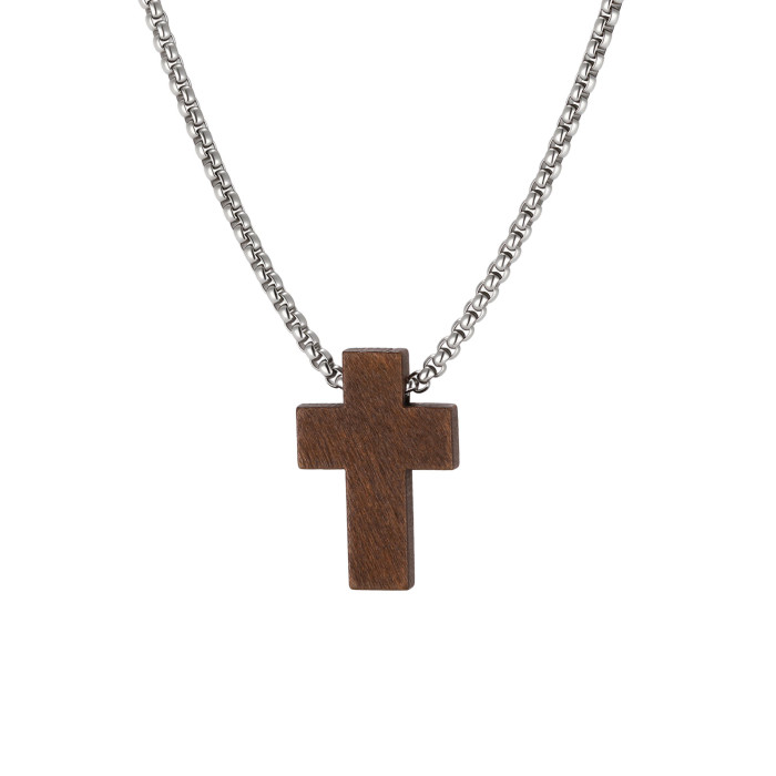 Wholesale Stainless Steel Wood Cross Necklaces