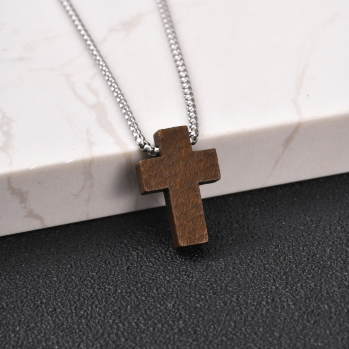 Wholesale Stainless Steel Wood Cross Necklaces