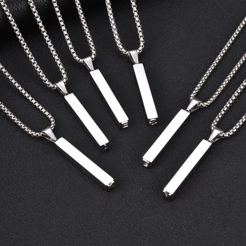 Wholesale Stainless Steel 3D Bar Letter Necklaces