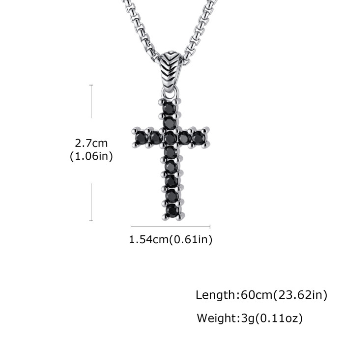 Wholesale Stainless Steel Black CZ Cross Necklaces