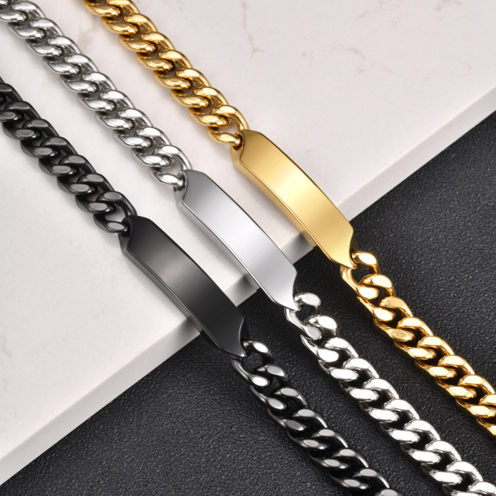 Wholesale Stainless Steel Cuban Link ID Bracelets