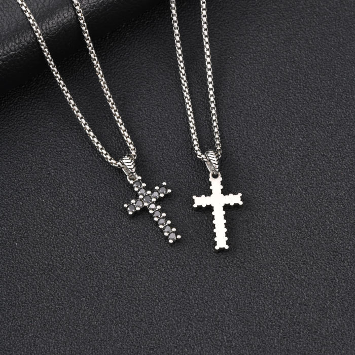 Wholesale Stainless Steel Black CZ Cross Necklaces