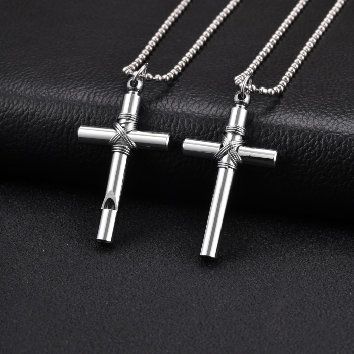 Wholesale Stainless Steel Whistle Cross Necklaces