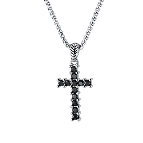 Wholesale Stainless Steel Black CZ Cross Necklaces