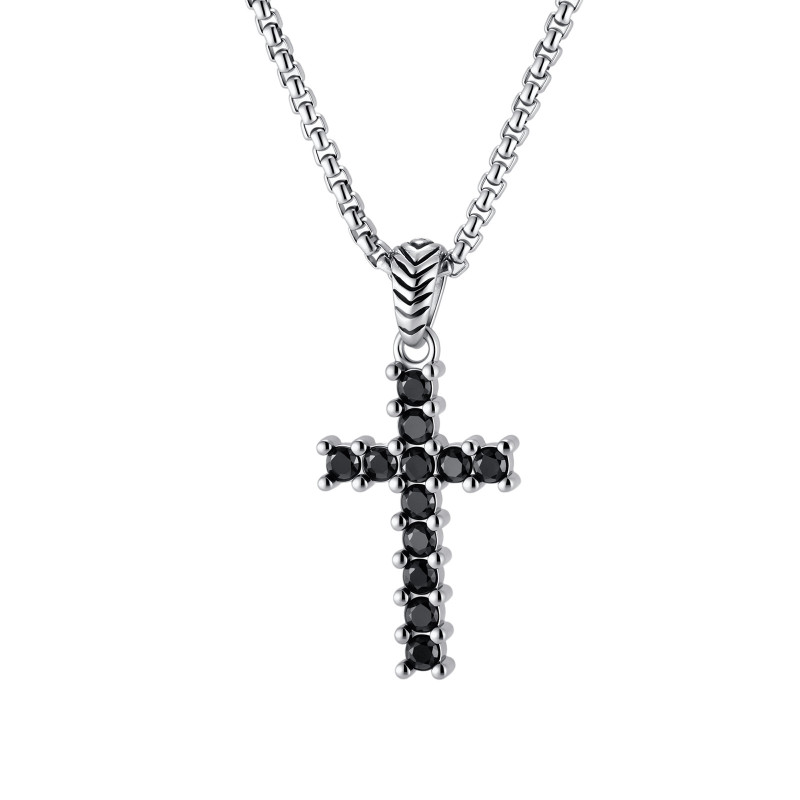 Wholesale Stainless Steel Black CZ Cross Necklaces