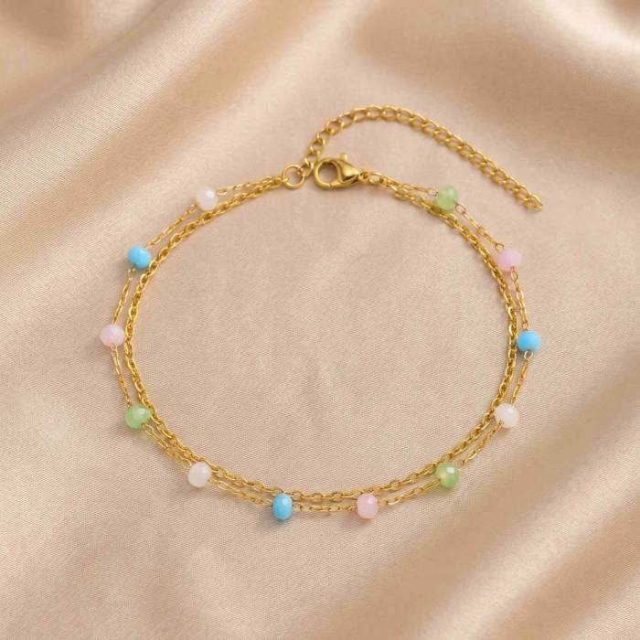 Wholesale Layered Crystal Beaded Beach Anklets