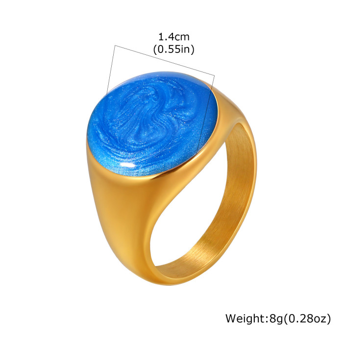 Wholesale Stainless Steel Blue Ocean Wave Drip Resin Ring