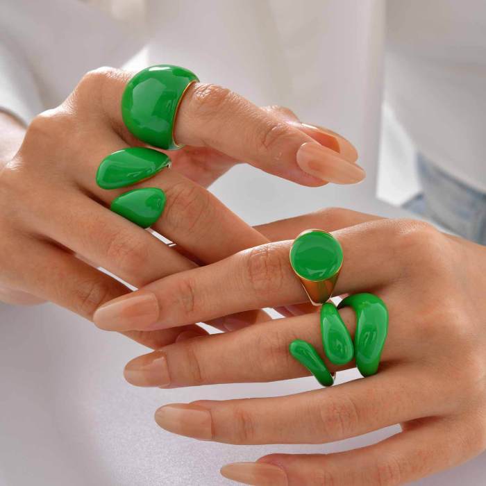 Wholesale Stainless Steel Blue Ocean Wave Drip Resin Ring