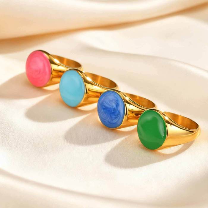 Wholesale Stainless Steel Blue Ocean Wave Drip Resin Ring