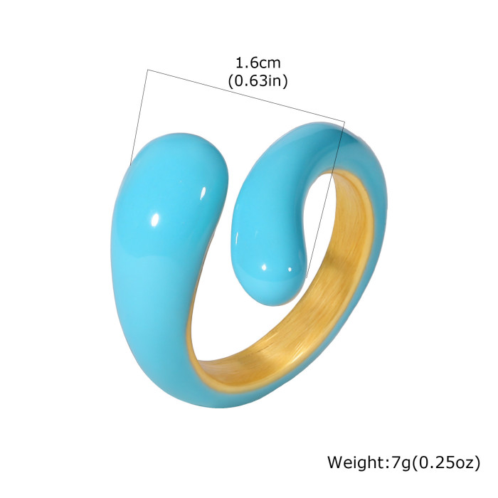 Wholesale Stainless Steel Blue Ocean Wave Drip Resin Ring