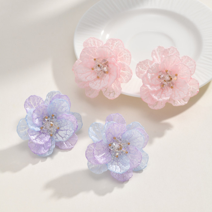 Wholesale Premium 3D Organza Flower Stud Earrings