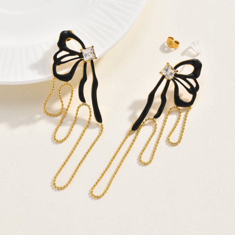 Wholesale Stainless Steel Black Bow Studs