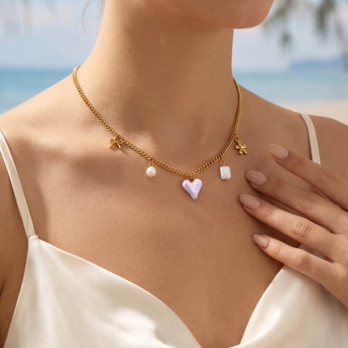 Wholesale Stainless Steel Coquette Charm Necklaces