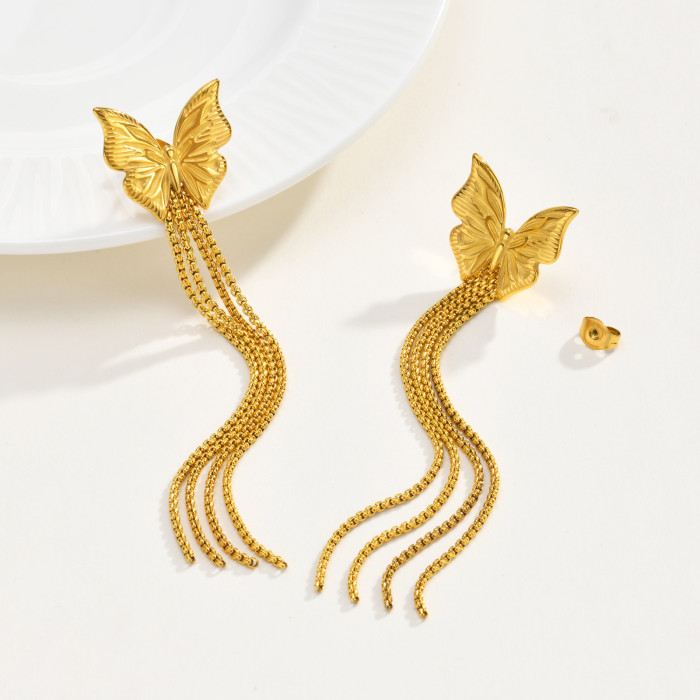 Wholesale 18K Gold Plated Triple Butterfly Dangle Earrings