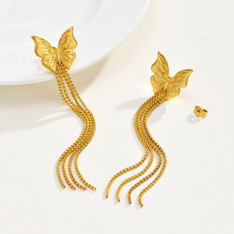Wholesale 18K Gold Plated Triple Butterfly Dangle Earrings