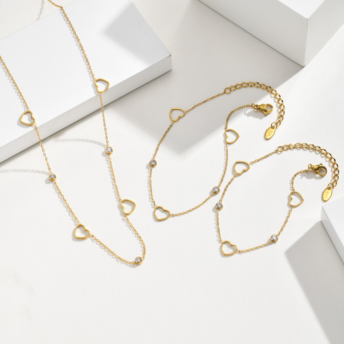 Wholesale Stainless Steel Openwork Heart Jewelry Set