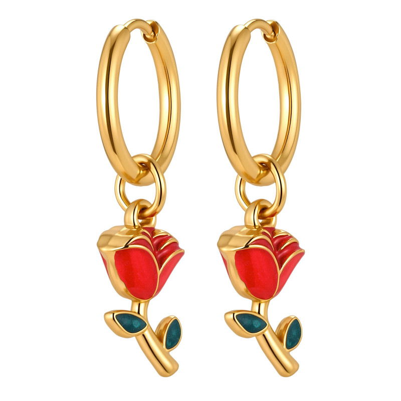 Wholesale Stainless Steel Red Rose Earrings