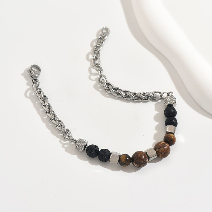 Wholesale Steel Tiger Eye & Lava Rock Bracelet