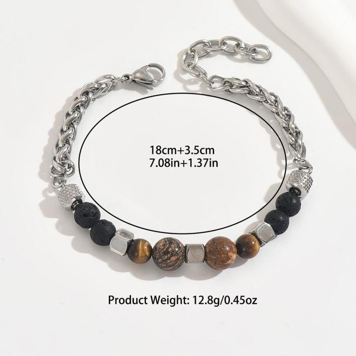 Wholesale Steel Tiger Eye & Lava Rock Bracelet