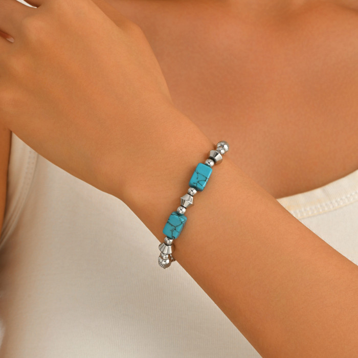 Wholesale Stainless Steel Turquoise Bead Bracelet