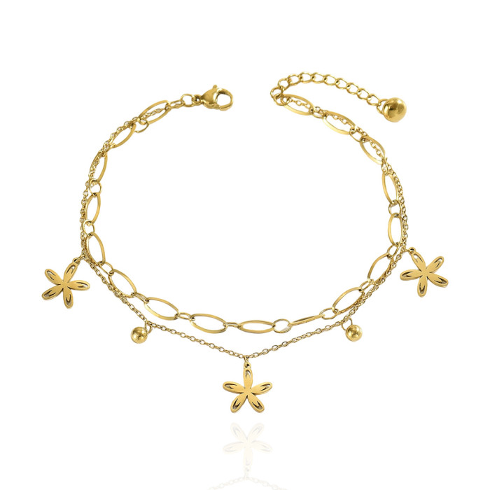 Wholesale Stainless Steel Sleek Layered Station Anklet