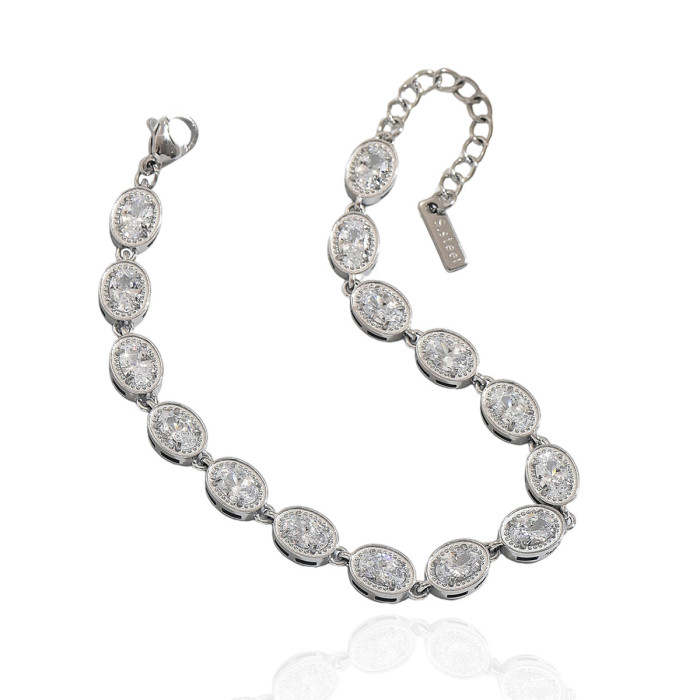Wholesale Stainless Steel Oval Cut CZ Tennis Bracelets