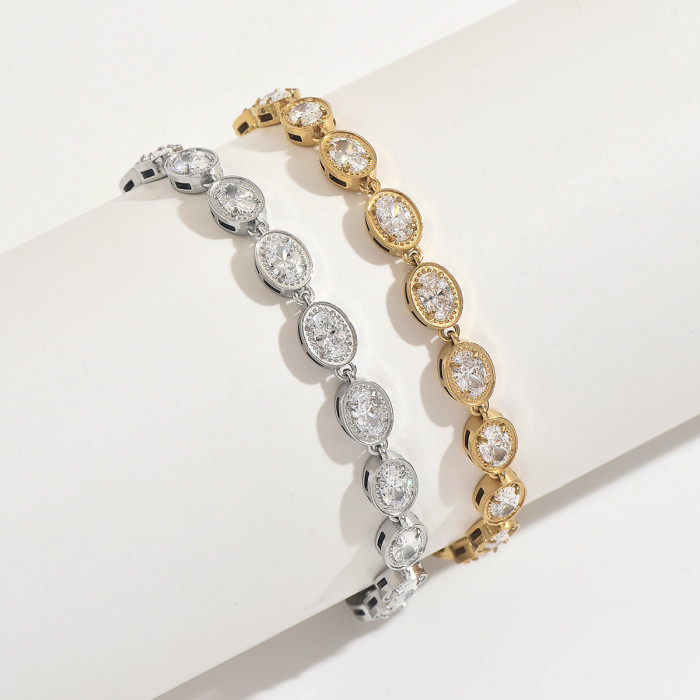 Wholesale Stainless Steel Oval Cut CZ Tennis Bracelets