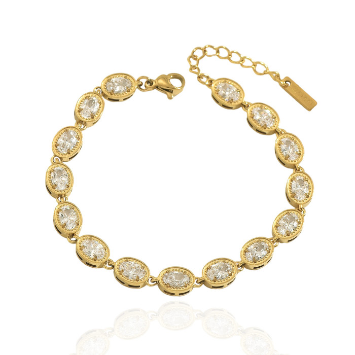 Wholesale Stainless Steel Oval Cut CZ Tennis Bracelets