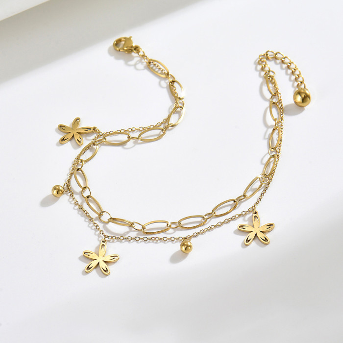 Wholesale Stainless Steel Sleek Layered Station Anklet