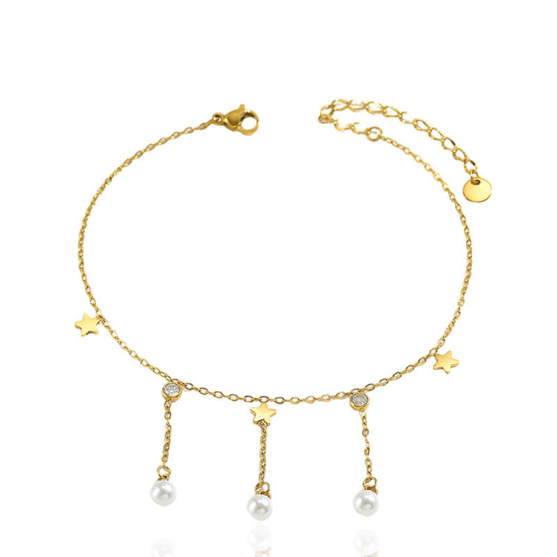 Wholesale Premium Stainless Steel Star & Pearl Anklet