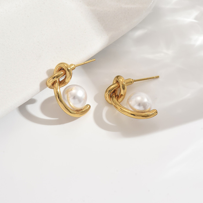 Wholesale Stainless Steel Knot Pearl Earrings