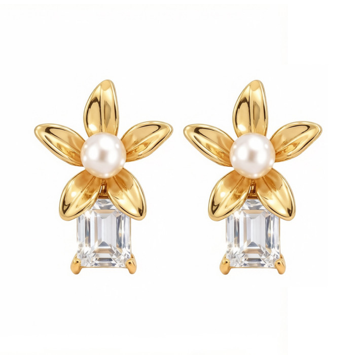 Wholesale Stainless Steel Floral Crystal Earring