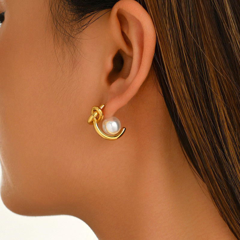 Wholesale Stainless Steel Knot Pearl Earrings