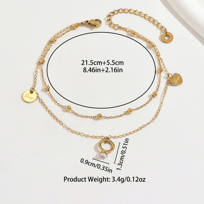 Wholesale Stainless Steel Layered Love Foot Chain