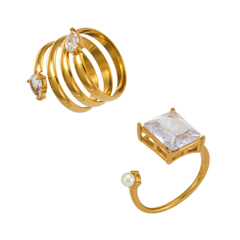 Wholesale Stainless Steel 5A CZ Ring Set