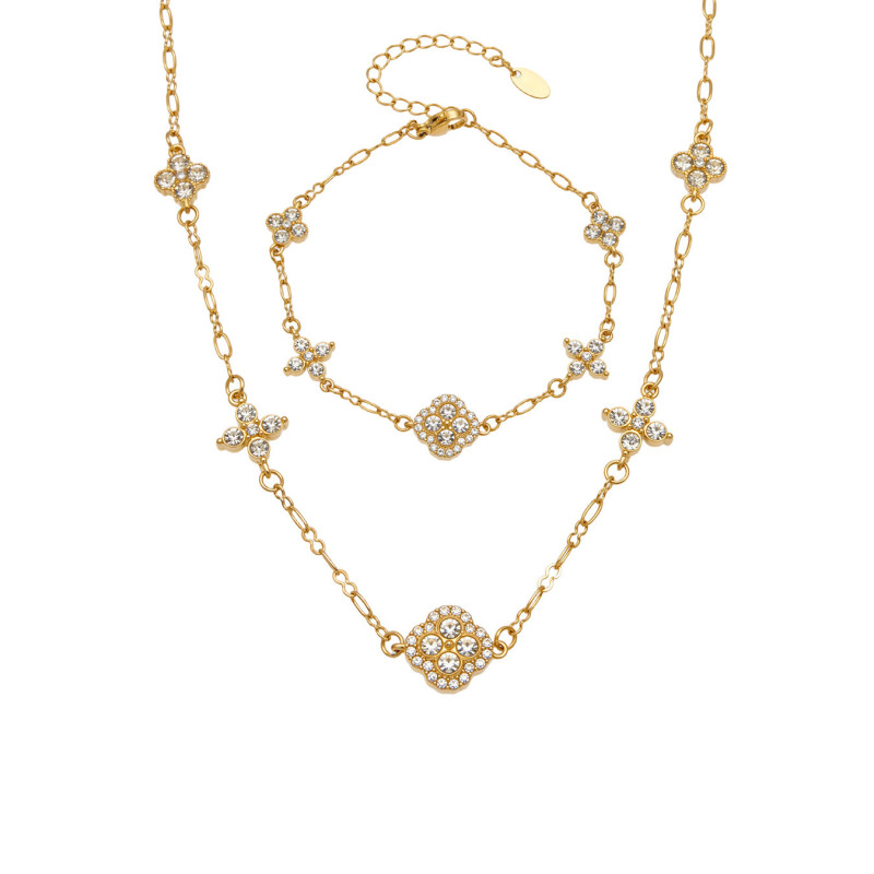 Wholesale Stainless Steel Flower Necklace & Bracelet Set