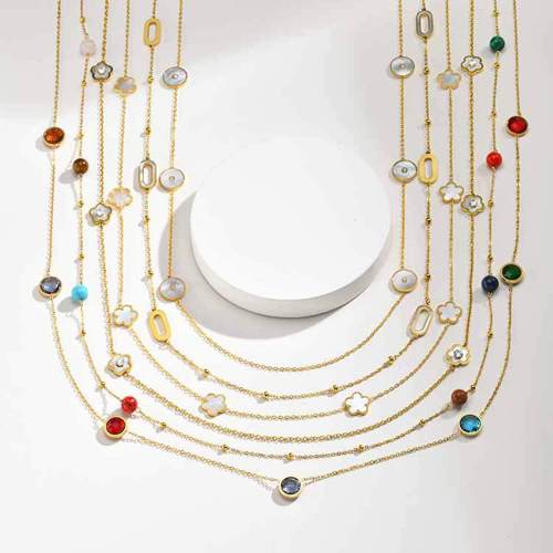 Wholesale Stainless Steel Multi-Color Crystal Long Chain