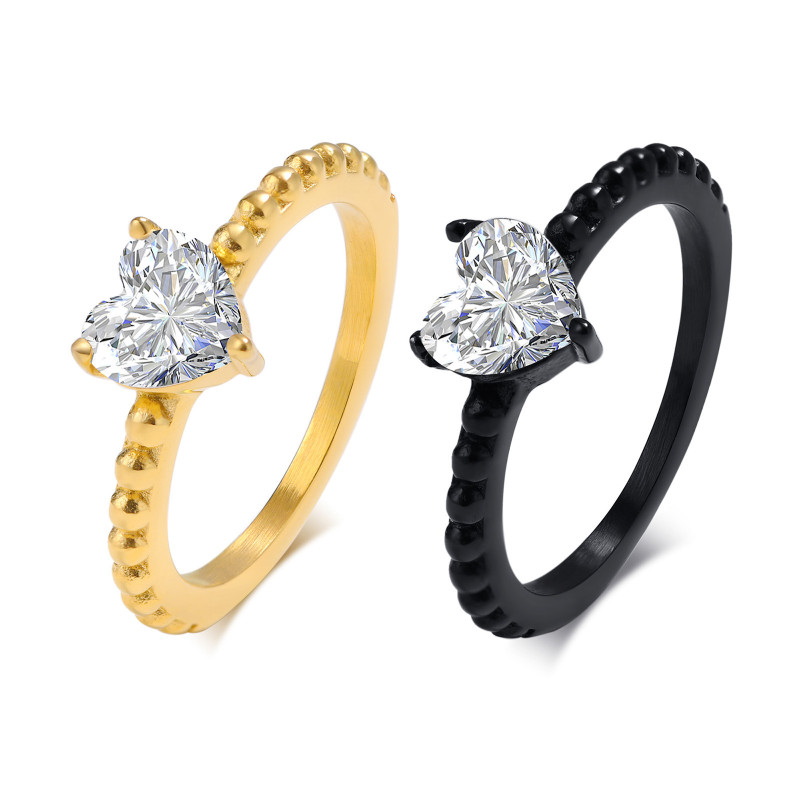 Wholesale Stainless Steel Heart Cut CZ Beaded Ring for Women