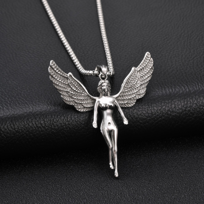 Wholesale 316L Stainless Steel Feathered Wings Angel Pendant