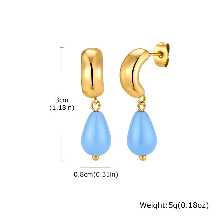 Wholesale Waterproof Stainless Steel Sky Blue Teardrop Drop Earrings