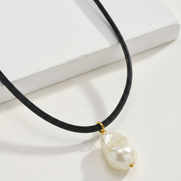 Wholesale Minimalist Black Cord Pearl Choker Necklace