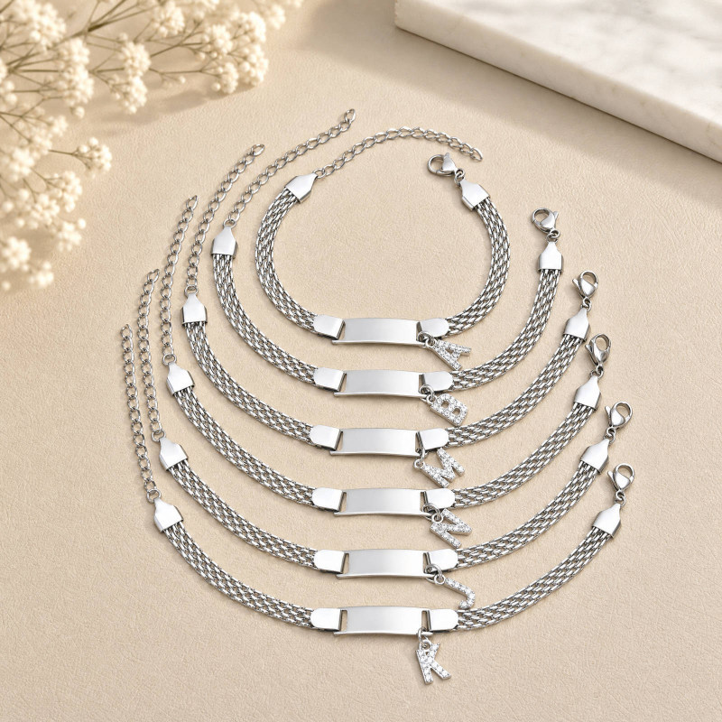 Wholesale Personalized Stainless Steel Mesh Chain Initial Charm Bracelet