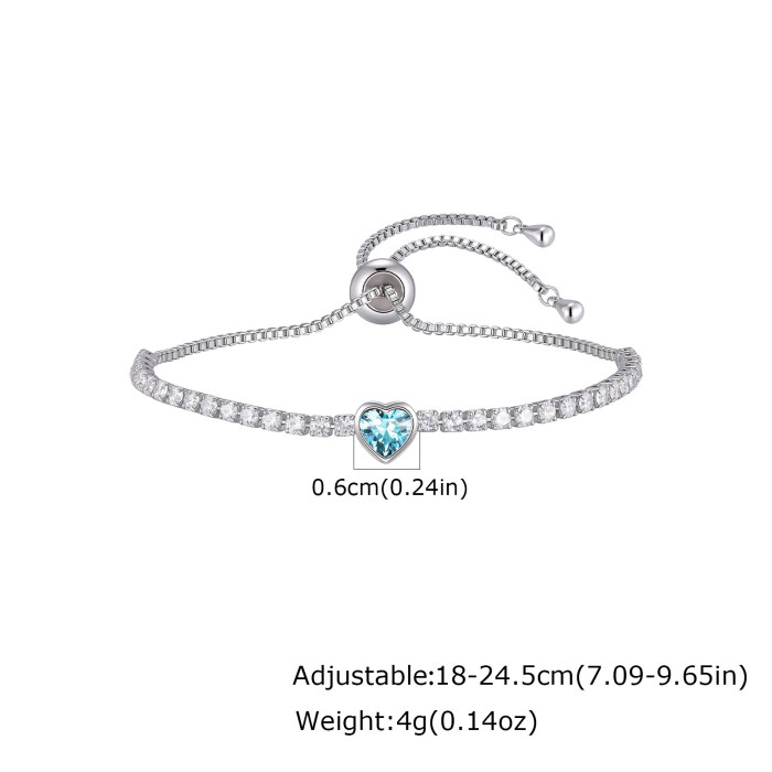 Wholesale Adjustable Heart Birthstone CZ Tennis Bracelet for Women