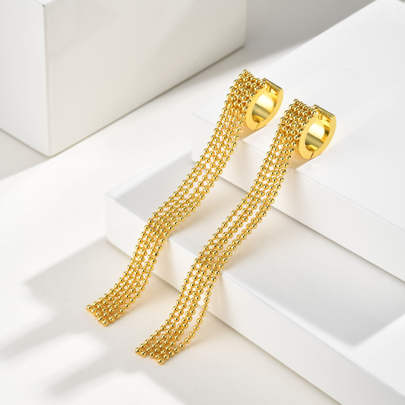 Wholesale Waterproof Stainless Steel Multi-Strand Bead Tassel Earrings